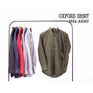 เสื้อเชิ้ตผ้า oxford  สีเขียวทหาร