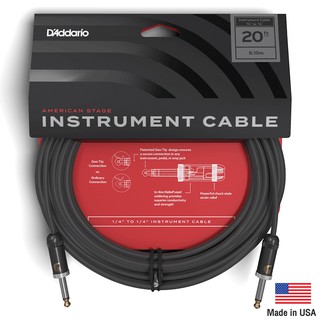 DAddario® สายแจ็คกีตาร์ 6 เมตร หัวล็อคพิเศษ Geo-Tip™ แบบหัวตรง/หัวตรง รุ่น American Stage Instrument Cable PW-AMSG-20