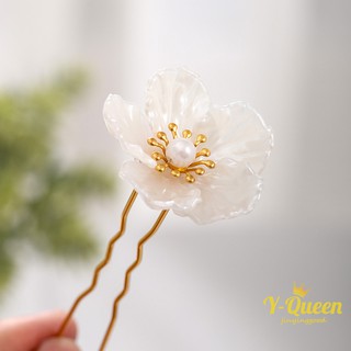 3pcs White Flower Pattern Decorated Super Fairy Hairpin Handmade Antique Style Daily Headwear