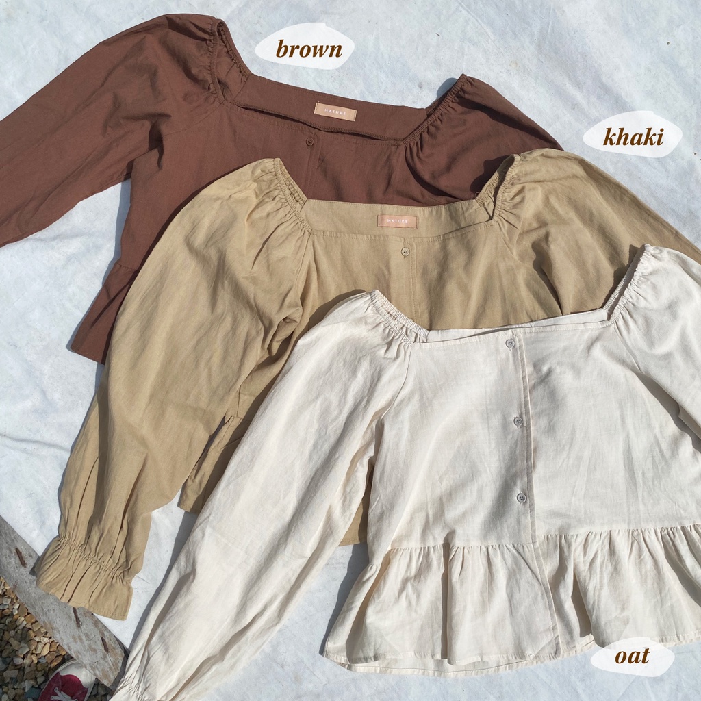 🤎ลด 𝟲𝟬.-พิมพ์ NTBCTT🤎nature.bkk - TPN1097 เสื้อคอเฟลี่ยมแขนยาวแพนซี่ pansy top