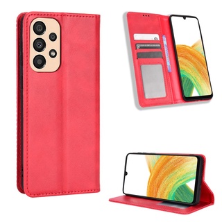 Casing Samsung Galaxy A33 5G Vintage Flip Cover Magnetic Wallet Case PU Leather Cases Card Holder