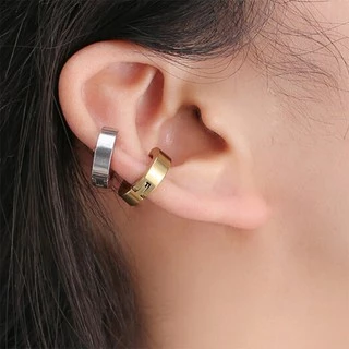 ต่างหู ไม่ต้องเจาะหู ตุ้มหู | N-H | Punk Style Titanium Steel Men Women Round Ear Clip No Piercing Earrings - 1 ข้าง