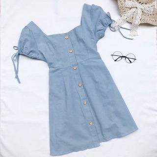 พร้อมส่ง เดรสแขนตุ๊กตา ใส่ยางยืด มีเชือกผูกโบว์ตรงแขน สม็อคหลัง กระดุมหน้า น่ารัก อกได้ถึง 36 เอวได้ถึง 38 ยาว31