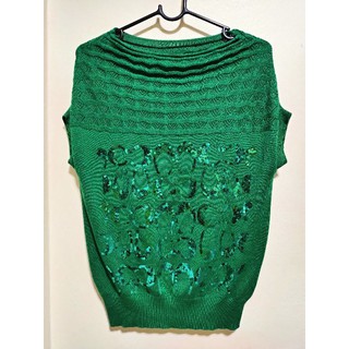 เสื้อไหมพรมสีเขียวผ้าร่องแบบาง