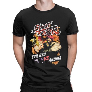 เสื้อยืดแขนสั้น พิมพ์ลาย Evil Ryu Vs Akuma สไตล์วินเทจ สําหรับผู้ชาย