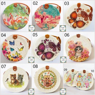 Decoupage กระเป๋าหวาย - ผ้าชนเผ่า