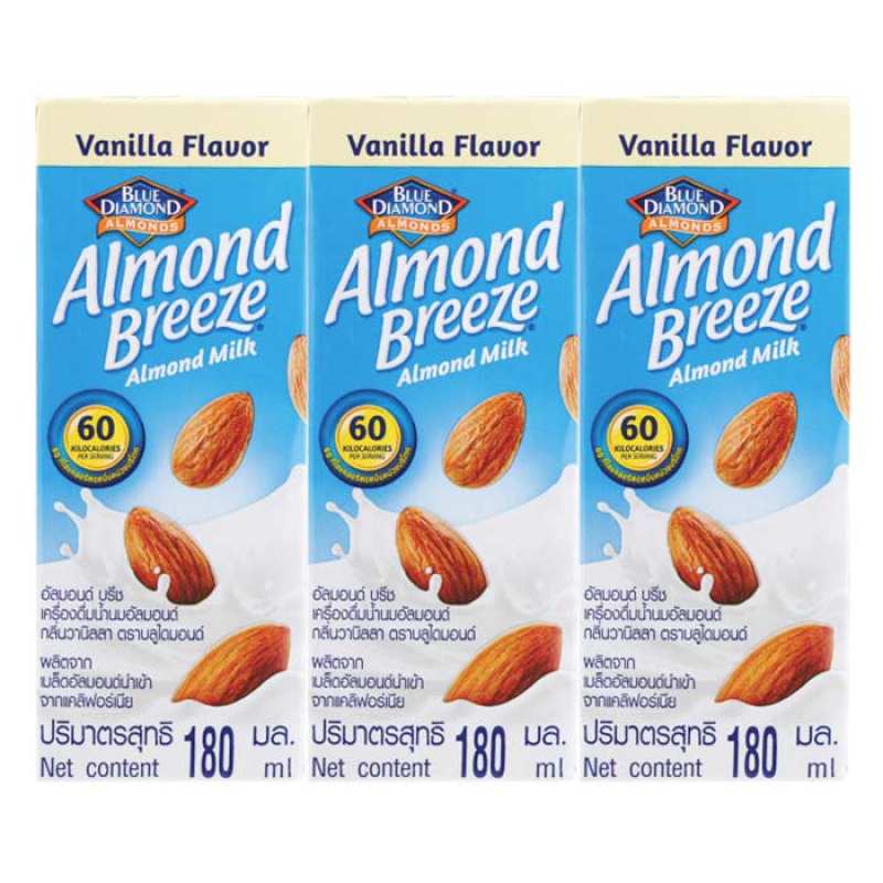 Blue Diamond Almond Breeze Almond Unsweetened บลูไดมอนด์ อัลมอนด์ บรีซ นมอัลมอนด์วนิลลา 180ml. แพ็ก 