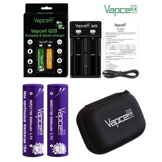 แท้100%Vapcellชุดเครื่องชาร์จพร้อมถ่าน[Vapcell 21700 5000mAh สีม่วง2ก้อน+เครื่องชาร์จถ่านQ2S]