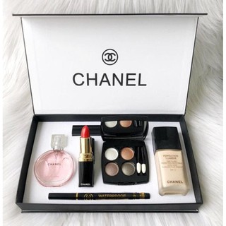 Chanel 6 in 1 gift set High quality set Perfume Foundation ผลิตภัณฑ์ชุดของขวัญ น้ำหอม ลิปสติก รองพื้น อายชาโดล์ ปัดขนตา