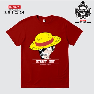 YFFYK เสื้อยืดผ้าฝ้ายพรีเมี่ยมเสื้อยืด พิมพ์ลายอนิเมะ One Piece Straw Hat Luffy Karimake