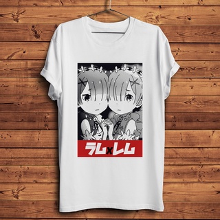 [COD]เสื้อยืดลําลอง แขนสั้น พิมพ์ลายอนิเมะ Kawaii ACGN twins Waifu Rem Ram สําหรับผู้ชาย และผู้หญิง