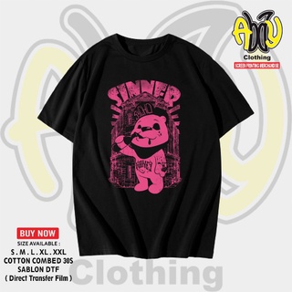 เสื้อยืดแขนสั้น ผ้าฝ้าย พิมพ์ลายหมี DTF SINNER HONEY 30s สีดํา ไซซ์ S M L XL XXLสามารถปรับแต่งได้