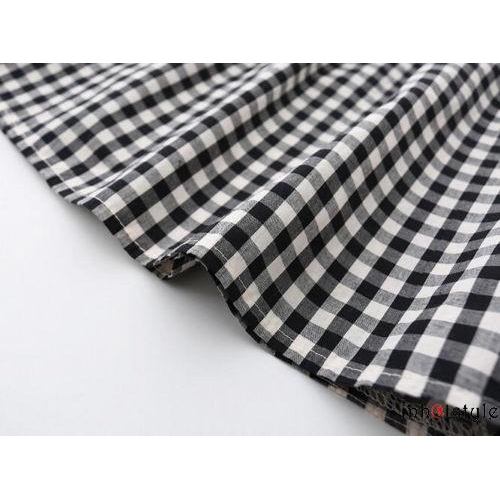 ชุดเดรสสำหรับเด็กผู้หญิงแขนสั้นลายสก็อตสีดำและสีขาว - รูปที่ 5