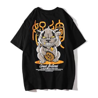 แมวนำโชค เสื้อ เสื้อยืด เสื้อผ้าแฟชั่นผู้ชาย คอกลม เสื้อยืด เสื้อยืดคู่รักคอกลมแขนสั้น