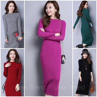 5 สี (พร้อมส่ง) เดรสไหมพรม รุ่น เดรสยาว ชุดไหมพรม Sweater Long Dress-1