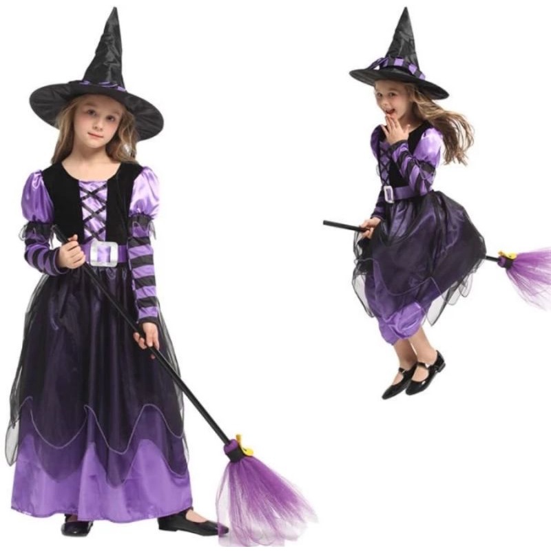 G0309 | ชุดแม่มดวัยเตาะแตะ | ชุดคอสเพลย์แม่มดสีม่วง ฮาโลวีน | ชุดแม่มด