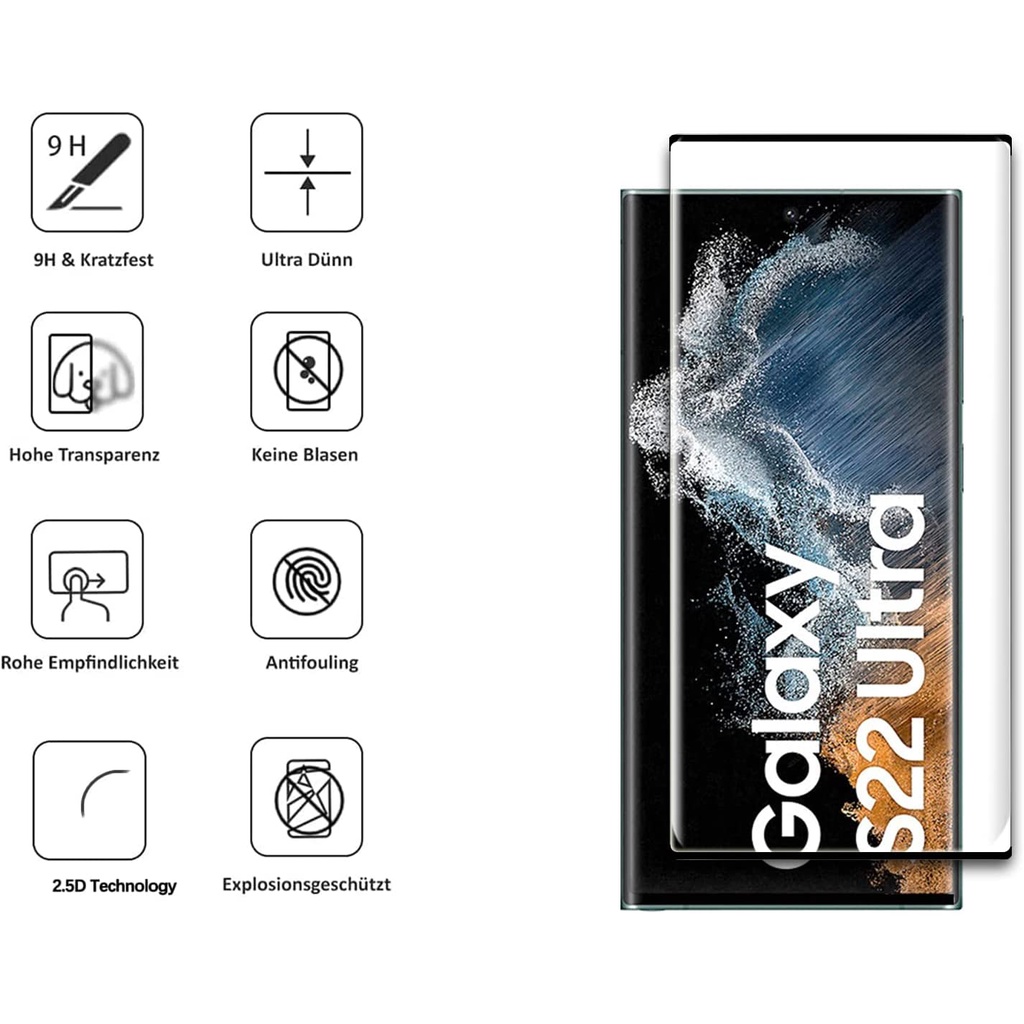 ฟิล์มกระจกนิรภัย โค้งเต็มจอ สำหรับ Samsung Galaxy S22 Ultra/S22 plus/S22 ฟิล์มกันจอแตก