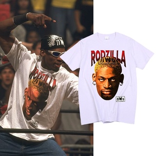 ROUND คอลูกเรือเสื้อยืด พิมพ์ลาย Dennis Rodman สไตล์ฮิปฮอป สตรีท โอเวอร์ไซซ์ สําหรับผู้ชาย และผู้หญิง-4XL