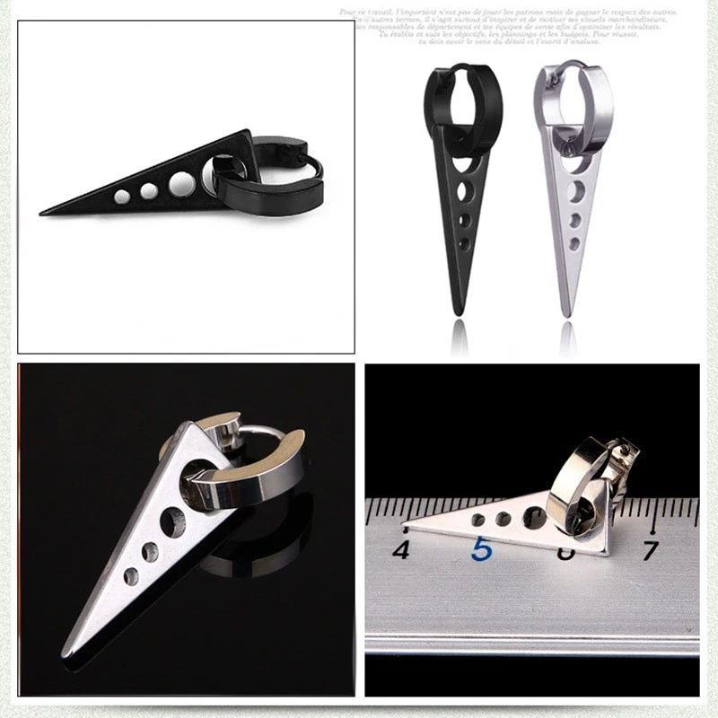 ต่างหู ตุ้มหู จิว ต่างหูผู้ชาย | YH-T.R | Punk Style Titanium Steel Geometric Triangle Stud Earrings Men Women - 1 ข้าง