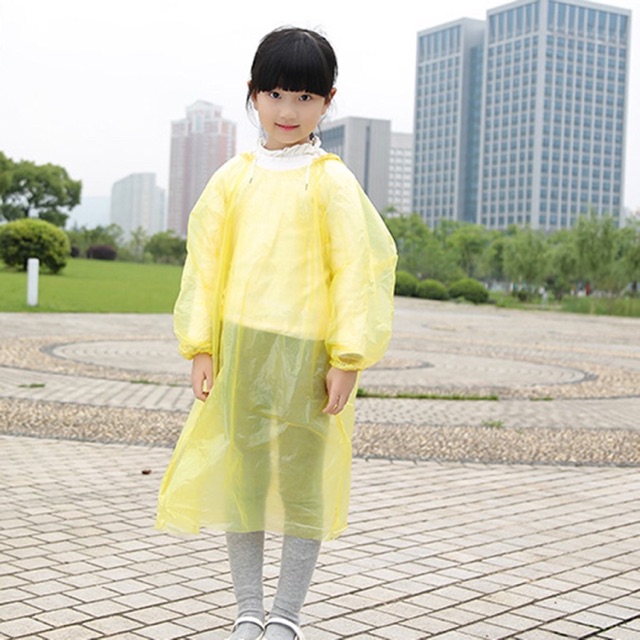 เสื้อกันฝนเด็ก  สีเหลือง (บาง)ใช้แล้วทิ้ง