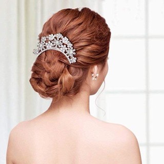 หวีเสียบผมประดับคริสตัลและมุก ทรงมงกุฎ  - Jewelry Crystal And Pearl Bride Hair Comb