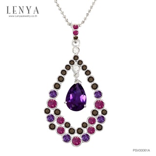 Lenya Jewelry จี้เงินแท้ ประดับพลอยอเมทิสต์ ล้อมรอบด้วย ทับทิม สโมคกี้ควอตซ์ และ CZ