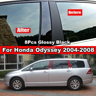 สติกเกอร์ฟิล์มติดเสากระจกรถยนต์ สีดํามันวาว สําหรับ Honda Odyssey 2004-2008 8 ชิ้น