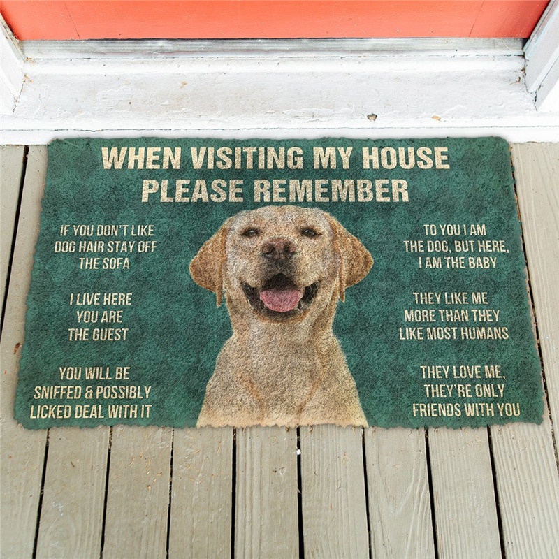 Labrador Retriever Dogs House Rules พรมเช็ดเท้าตกแต่งพิมพ์พรมพรมผ้าสักหลาดนุ่มพรมเช็ดเท้ากันลื่นสําหรับห้องนอน