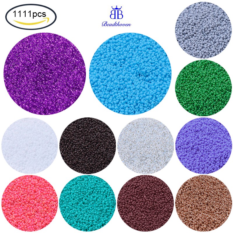 Beadthoven 1111PCS Round Rocailles Beads Japanese Seed Beads 11/0  Dyed Transparent 2x1.3mm Hole: 0.8mm