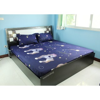 nna-0024 ผ้าปูที่นอน สีน้ำเงินเข้ม ลวดลายม้าสาว 6 ฟุต 5 ฟุต 3.5 ฟุต วินเทจ fit sheet