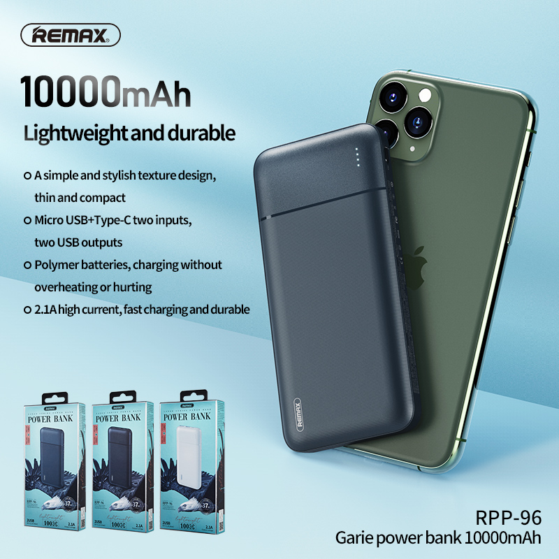 100 authentic remax Lange mobile power bank RPP-96 10000 mA 2.1A high ...