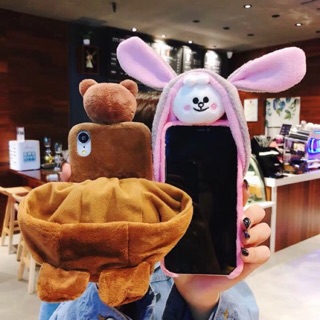 เคส-For iPhone 14 13 12 11pro max iPhone Xr iPhone 7 6 s 8 iPhone 7 8plus-Bear&amp;Rabbit With Hooder