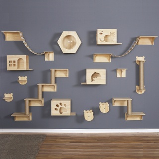 บันไดแมว บันไดแมวติดผนัง ที่นอนแมว ที่นอนแมวติดผนัง ของเล่นแมว Wall-mounted Cat Climbing Ladder Wood Stairs Jumping