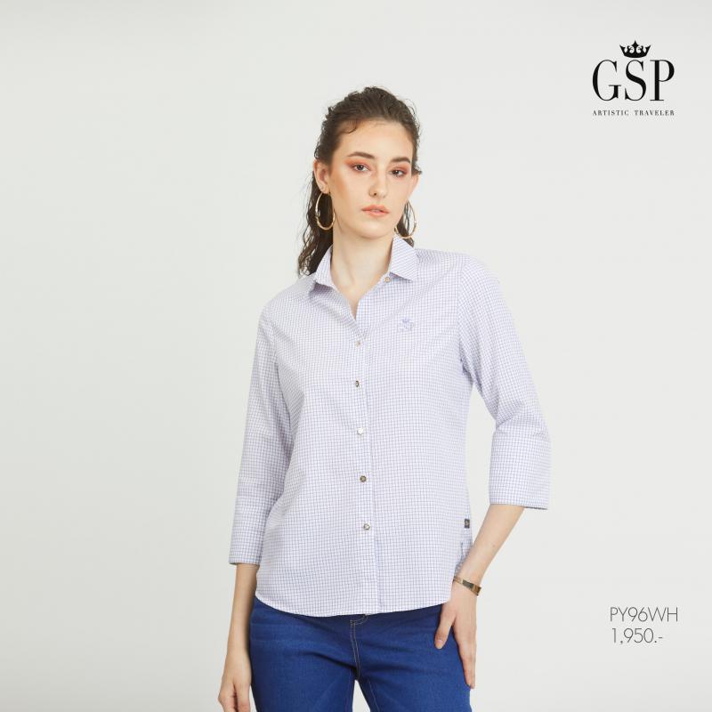 GSP Shirt เสื้อเชิ้ตทรงปล่อย แขนสี่ส่วน ลายพิมพ์ Checkered Blue (PY96WH)