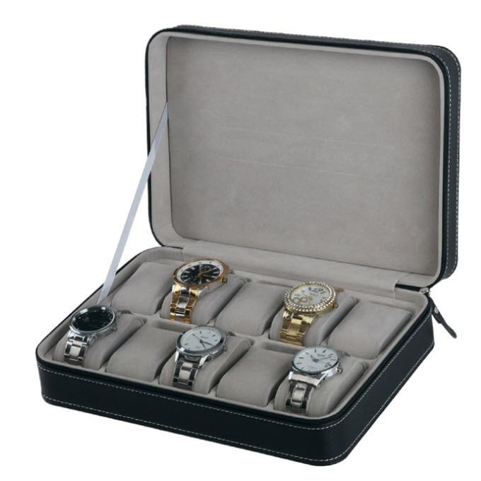 Watchbox กล่องนาฬิกาไม้บุหนัง แบบฝาทึบมีซิปสำหรับพกพาได้สะดวก สำหรับ