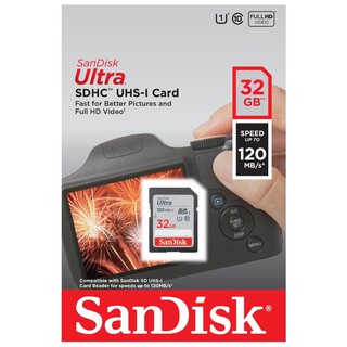 Sandisk SD 32GB Ultra Class10 ความเร็ว 90 , 120MB/s รับประกัน 10 ปี รุ่น SDSDUN4_032G_GN6IN