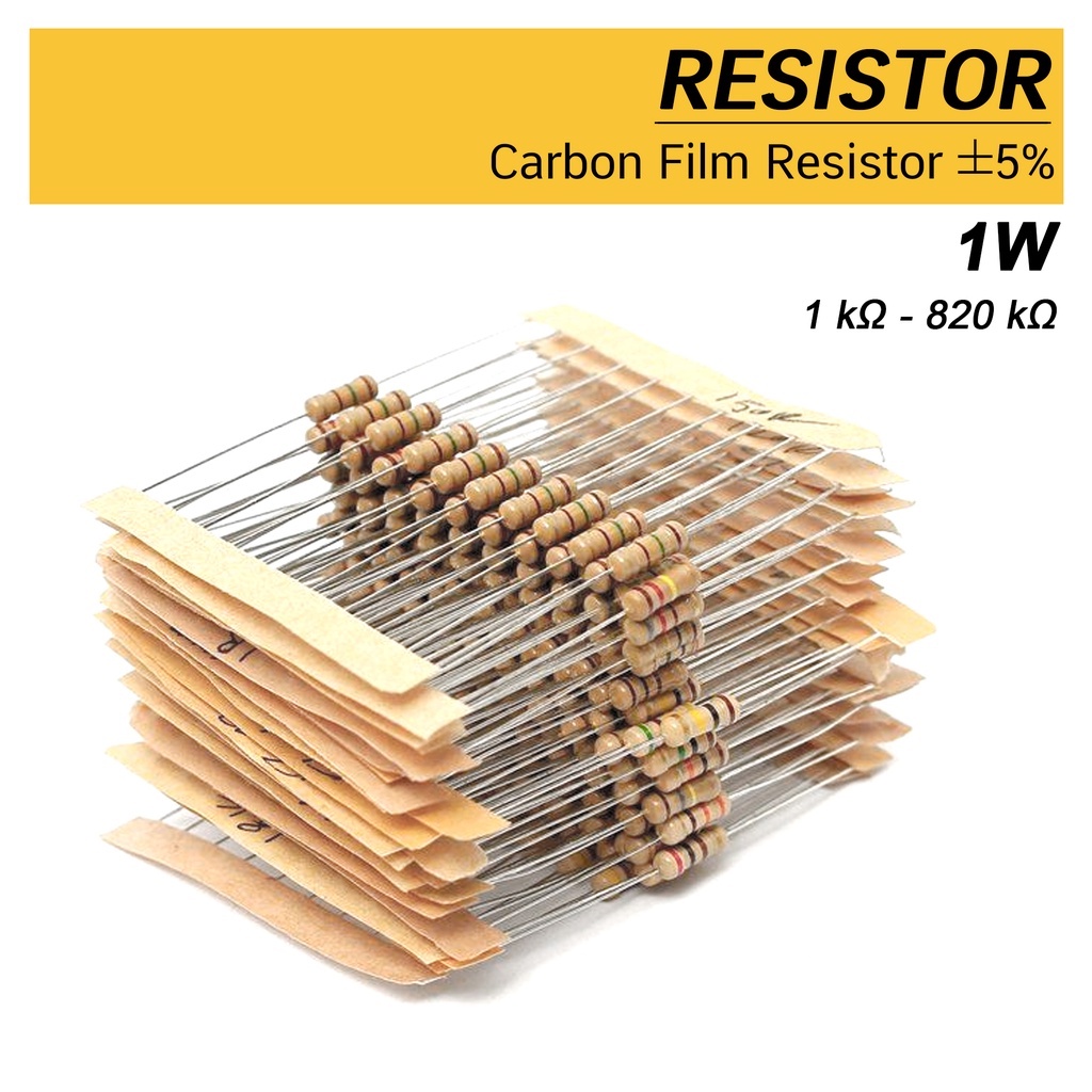 (5ตัว) ตัวต้านทาน 1W ±5% R 43 kΩ - 6.8 MΩ Carbon Film Resistor คาร์บอน ฟิลม์ resister
