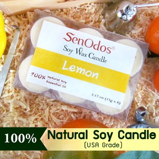 SenOdos เทียนหอม อโรม่า เทียนทีไลท์ เทียนไขถั่วเหลือง Tealight Set Lemon ขนาดพกพา ขนาดทดลอง กลิ่นเลมอน 15 g. (6 ชิ้น)