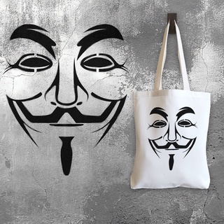 กระเป๋าผ้าแคนวาส สไตล์ที่ 114 สกรีนลายสไตล์พ่นสีสเปร์ย แนว Street Art ลาย Guy-Fawkes-mask