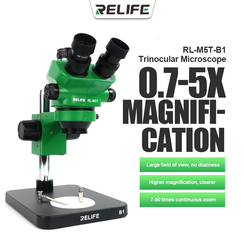 กล้องจุลทรรศน์ TRINOCULAR MICROSCOPE RELIFE RL-M5T-B1 HDเคลือบเลนส์วัตถุประสงค์ สเตอริโอTrinocular 7X-50X