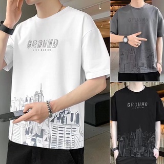 【M-3XL】เสื้อยืดคอกลม แขนสั้น พิมพ์ลาย ทรงหลวม โอเวอร์ไซซ์ สไตล์เกาหลี ฮิปฮอป สําหรับผู้ชาย