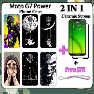 2 IN 1 เคสโทรศัพท์ Motorola Moto G7 Power พร้อมกระจกนิรภัยกันรอยหน้าจอเซรามิค แบบโค้ง ฟิล์มนิรภัยด้านนอก อวกาศ