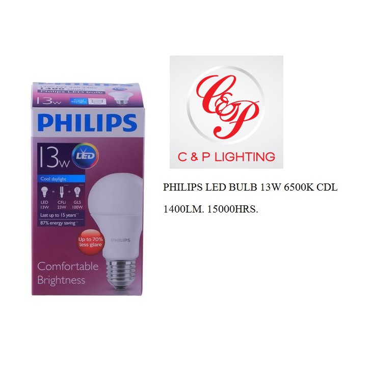 PHILIPS LED BULB 13W 6500K เดย์ไลท์ CDL 1400LM. 15000HRS.