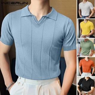 Incerun เสื้อโปโล คอปก แขนสั้น ลําลอง สไตล์เรียบง่าย 6 สี สําหรับผู้ชาย