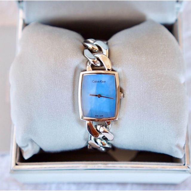 (ผ่อน0%) นาฬิกา CALVIN KLEIN Amaze Small Chain Ladies Watch K5D2S12N สายโซ่สแตนเลส หน้าปัดสี่เหลี่ยม สีฟ้า