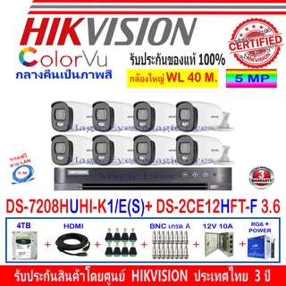 Hikvision ColorVu กล้องวงจรปิด 5MP รุ่น DS-2CE12HFT-F 3.6mm (8)+ DVR รุ่น DS-7208HUHI-K1/E(S)(1)+ชุด 4H2JBP/AC