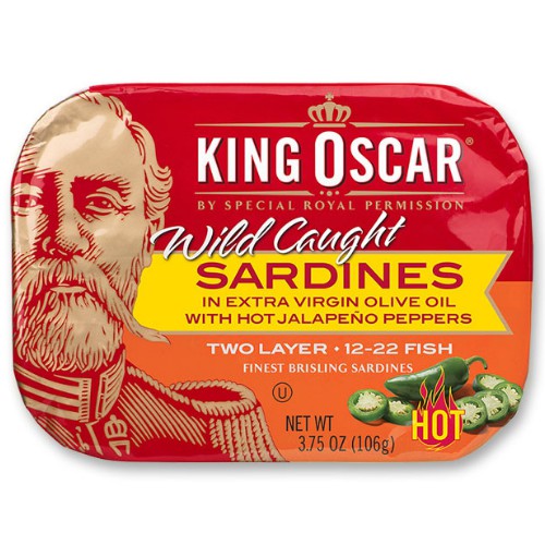 คิงออสการ์ ปลาซาดีนในน้ำมันมะกอกผสมพริกจาลาปิโน 106 กรัม - Sardines with Jalapeno 106g King Oscar Br