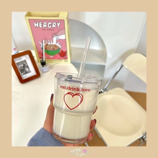 [พร้อมส่ง] Ins HEART cute cup แก้วน้ำ สไตล์เกาหลี + ฝาครอบแก้ว!