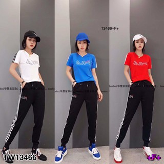 J13466 Set ชุดวอร์ม เสื้อคอกลม + กางเกงขายาวปักลาย