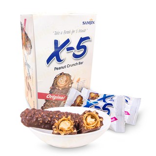 พร้อมส่ง 엑스파이브 เวเฟอร์เคลือบช๊อคโกเเลต Samjin X-5 Peanut Crunch Bar 36g/1ชิ้น